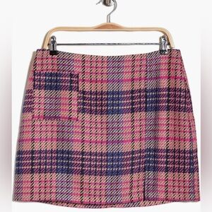 Topshop Pink and Blue Plaid A-Line Skirt High Rise